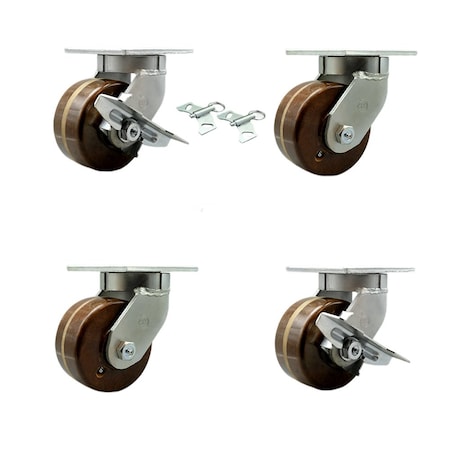 Service Caster 6'' Heavy Duty High Temp Phenolic Swivel Caster Set 2 Swivel Locks 2 Brakes, 4PK CRAN-SCC-KP92S630-PHRHT-BSL-2-SLB-2